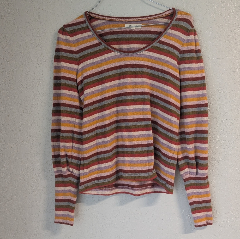 Striped Long-Sleeve Top XS Rust Sage Indie Sleaze Boho Cottagecore Goblin